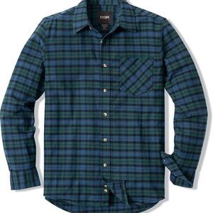 CQR Men's Cotton Flannel Shirt - Soft Casual Button Up Plaid Shirt - Large